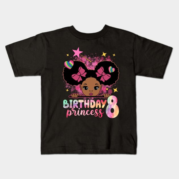 Birthday princess with afro girl 8th birthday party outfit birthday girl Peekaboo Girl tee 8th birthday Afro Girl Black Girl tee copy Kids T-Shirt by Audell Richardson